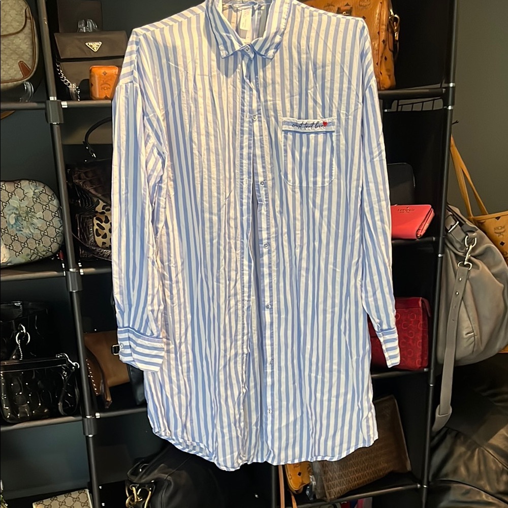 Skies Are Blue Striped Button Down Shirt Sleepwear shirt